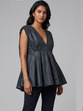 Lili the first Sleeveless V-Neck Babydoll Tunic Top in Charcoal black size medim